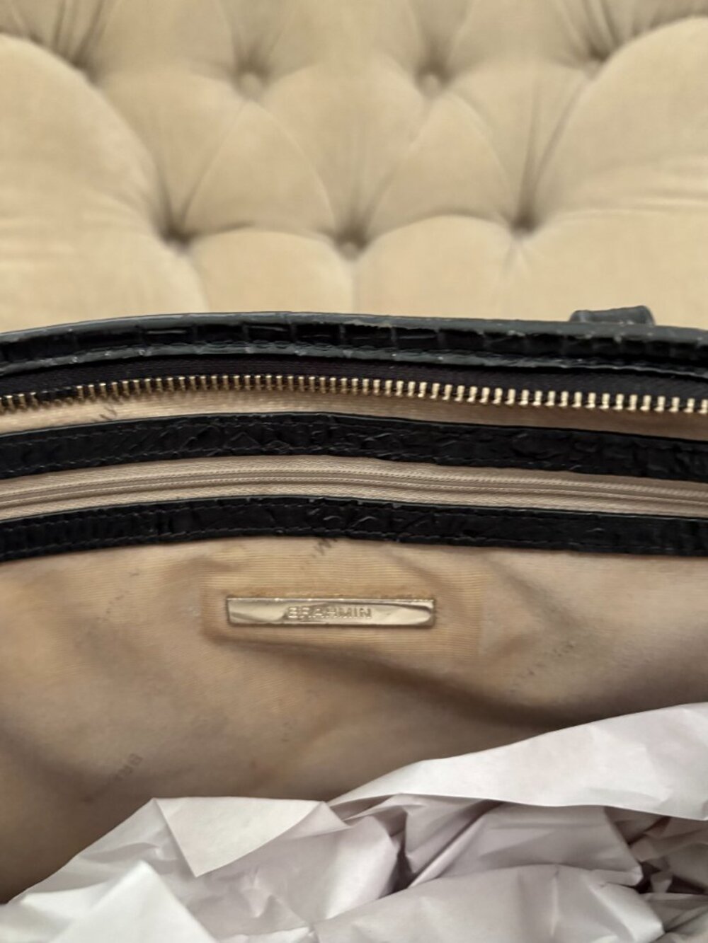 Auth BRAHMIN Signature MELBORNE Croc Embossed Leather Convertible Satchel Bag... - Picture 7 of 7